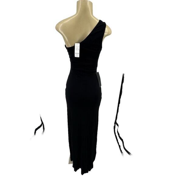 NEW BEBE XS Women Black Side ZIP One Shoulder Maxi Dress Evening Party 6-24 - Picture 5 of 9